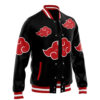 Akatsuki Pattern Naruto Varsity Jacket F LEFT Mockup - Anime Jacket UK Store