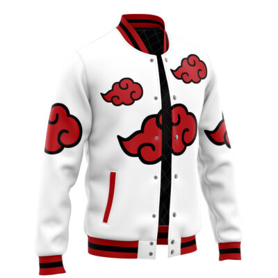 Akatsuki White Pattern Naruto Varsity Jacket F LEFT Mockup - Anime Jacket UK Store