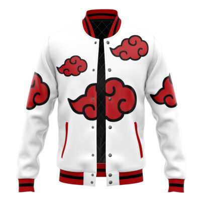 Akatsuki White Pattern Naruto Varsity Jacket FRONT Mockup - Anime Jacket UK Store