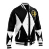 Black Ranger MMPR Varsity Jacket F LEFT Mockup - Anime Jacket UK Store
