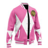 Pink Ranger MMPR Varsity Jacket F LEFT Mockup - Anime Jacket UK Store