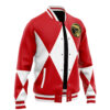 Red Ranger MMPR Varsity Jacket F LEFT Mockup - Anime Jacket UK Store