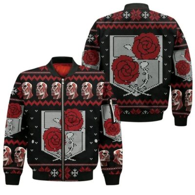 attack on titan ugly christmas garrison anime manga 3d bomberlq9fz - Anime Jacket UK Store