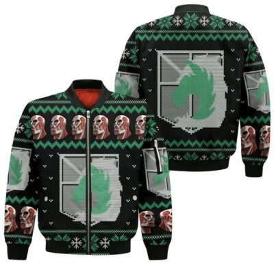 attack on titan ugly christmas military badged police xmas anime manga 3d bomberf9pap - Anime Jacket UK Store