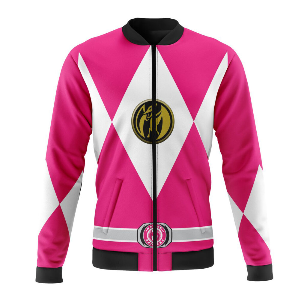pink ranger mighty morphin power rangers casual bomber jacket - Anime Jacket UK Store