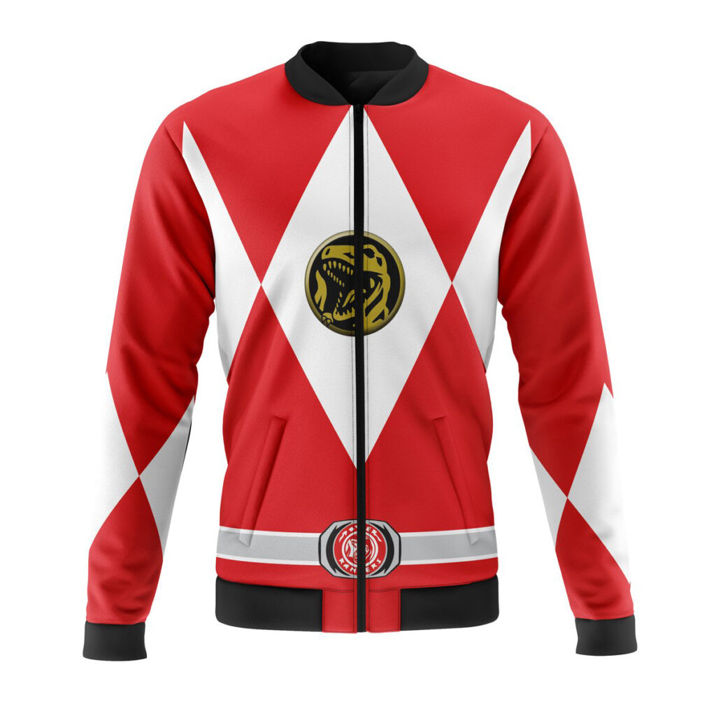 red ranger mighty morphin power rangers casual bomber jacket vw86y - Anime Jacket UK Store