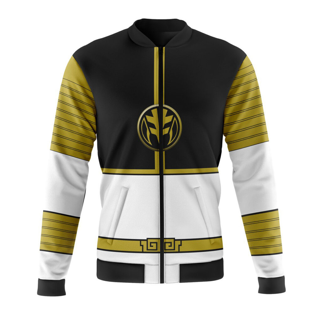 white ranger mighty morphin power rangers casual bomber jacket 8davj - Anime Jacket UK Store