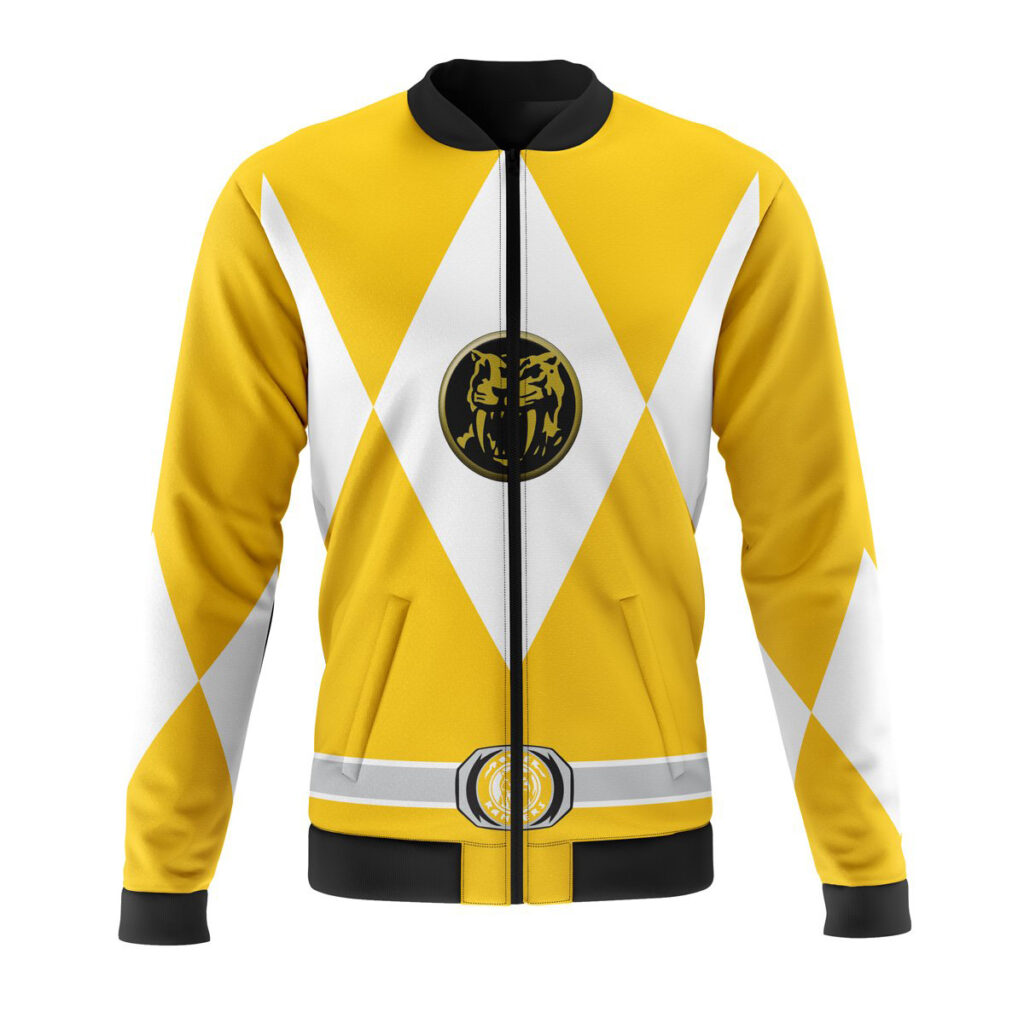 yellow ranger mighty morphin power rangers casual bomber jacket s6b63 - Anime Jacket UK Store